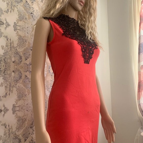 RUBY RED high neck with lace and bow tie detail on back ! - Picture 3 of 4